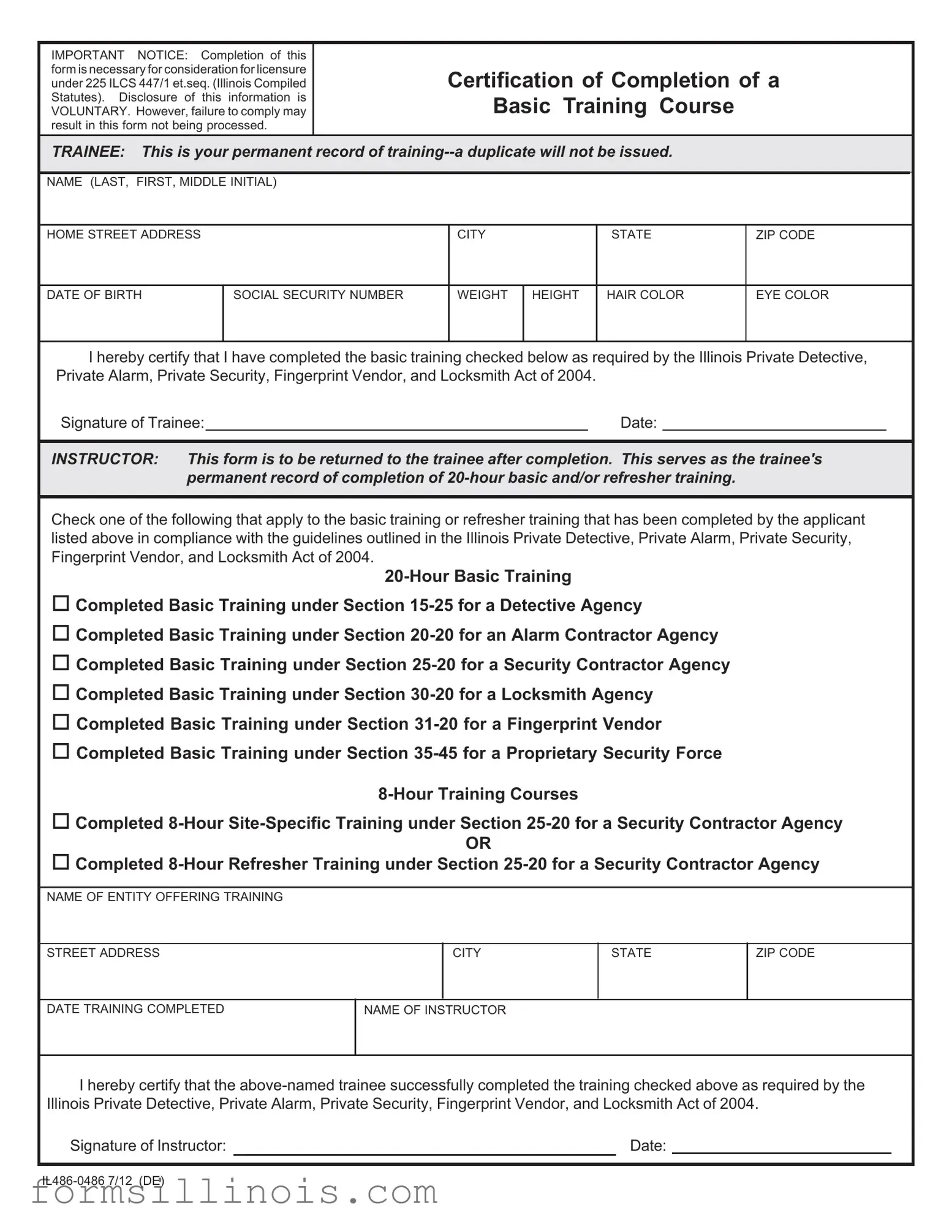 Free Certification Of Completion Basic Training Course Template