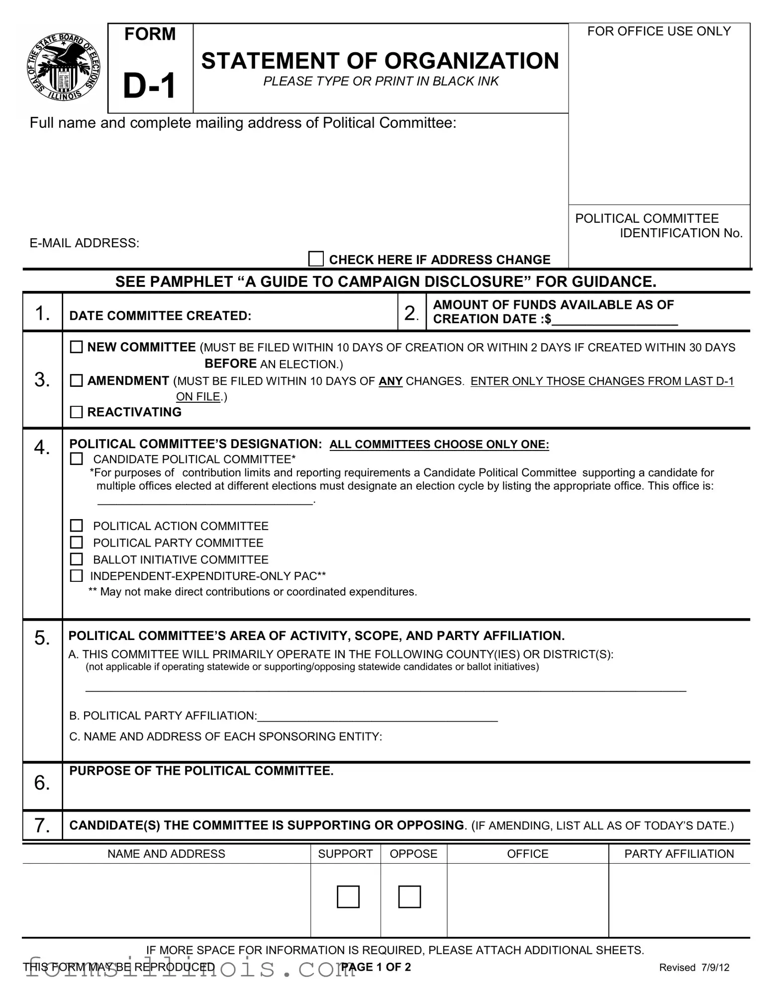 Free D 1 Statement Organization Illinois Template