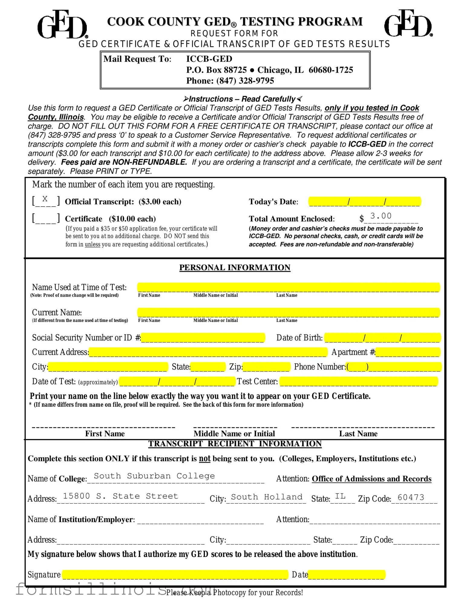 Free Ged Illinois Template