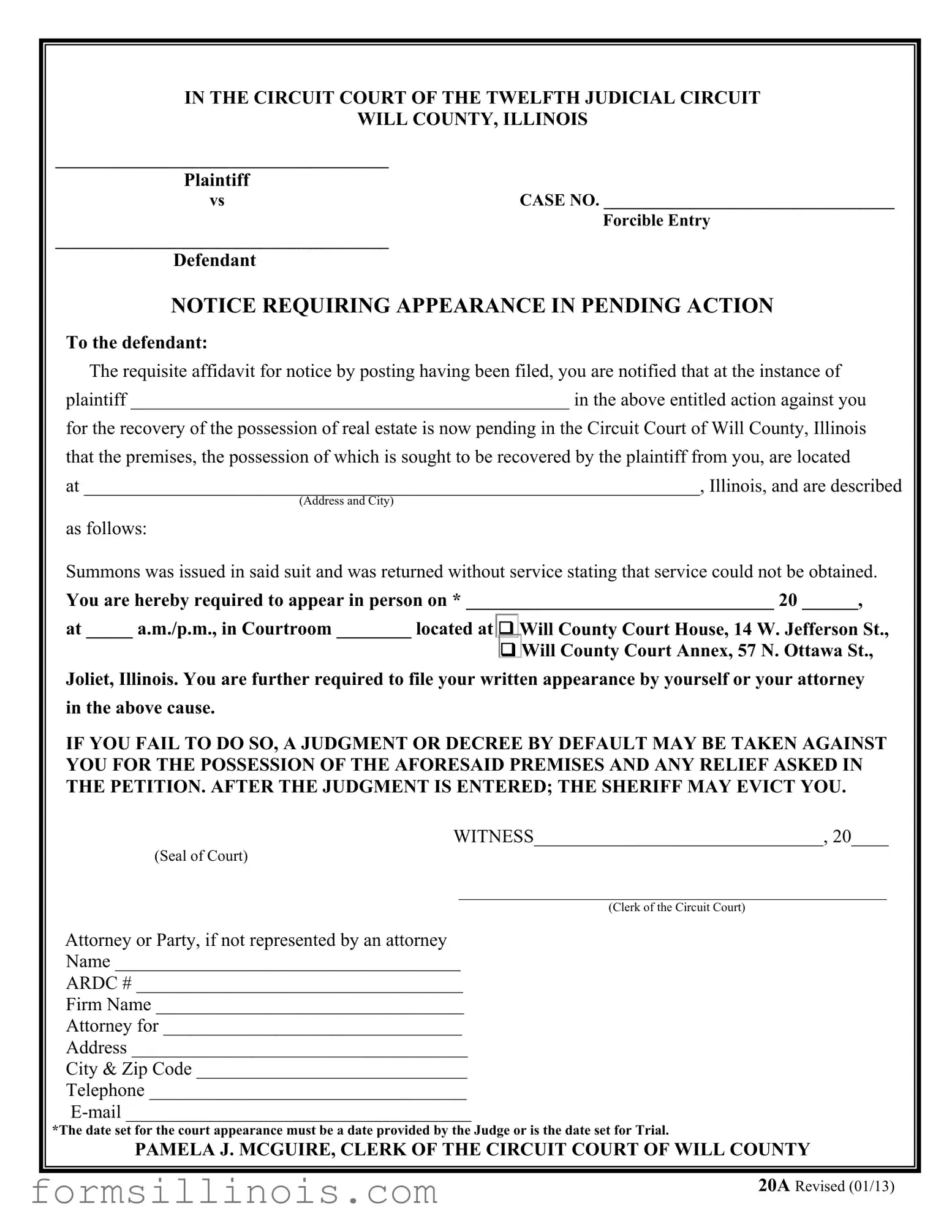 Free Illinois 20A Template