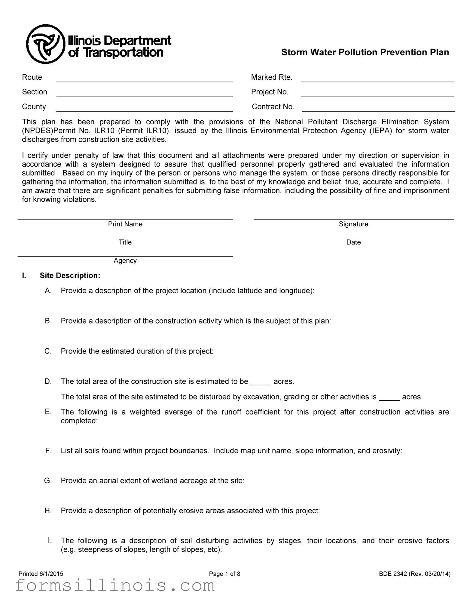 Free Illinois Bde 2342 Template