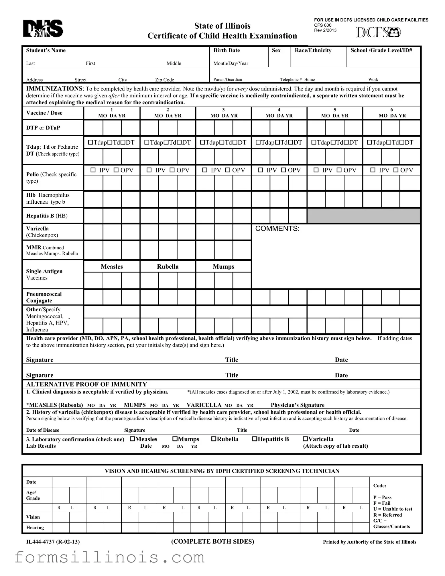 Free Illinois Child Health Examination Template