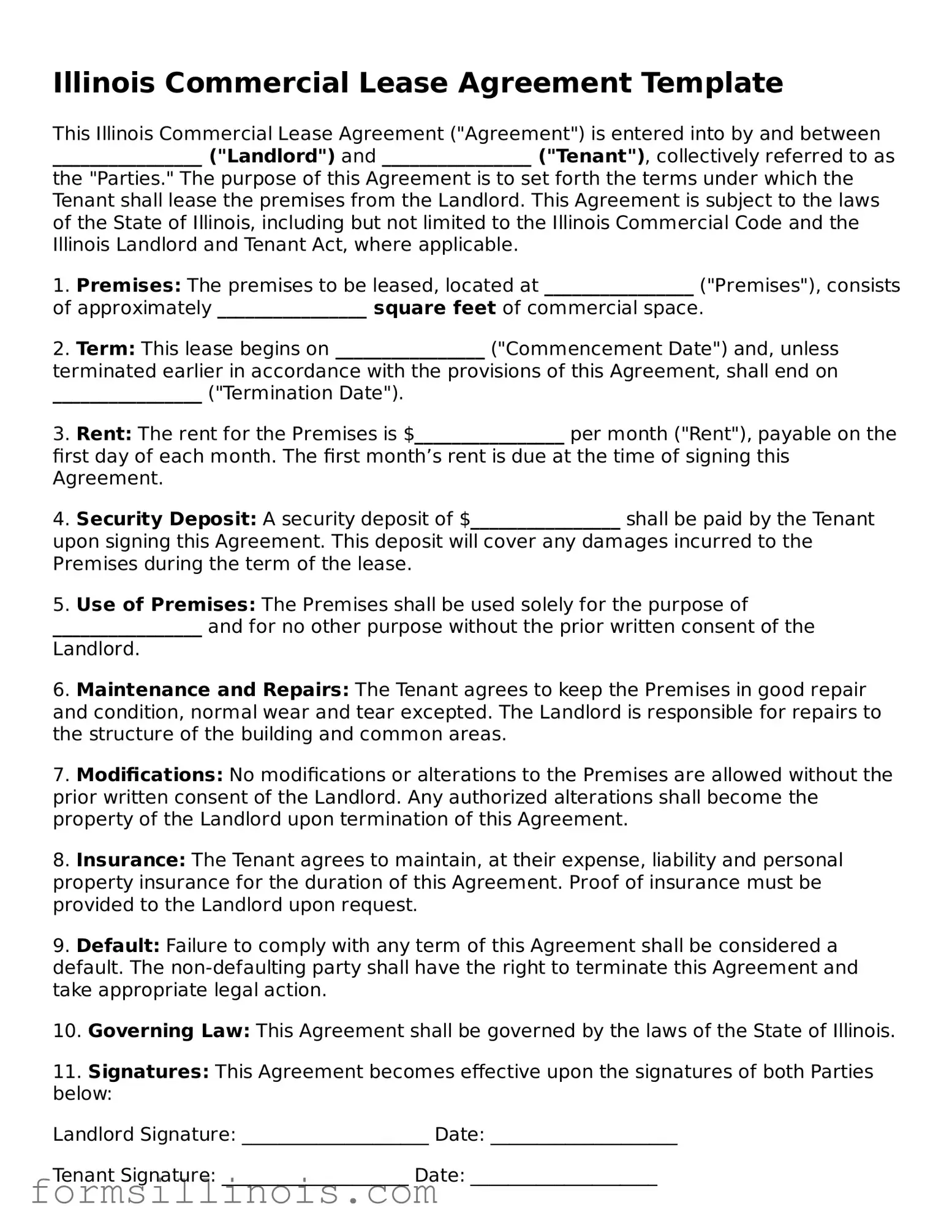 Valid Commercial Lease Agreement Form for the State of Illinois