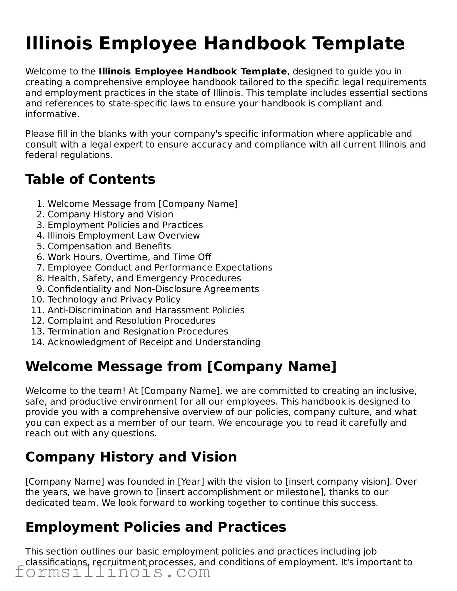 Valid Employee Handbook Form for the State of Illinois