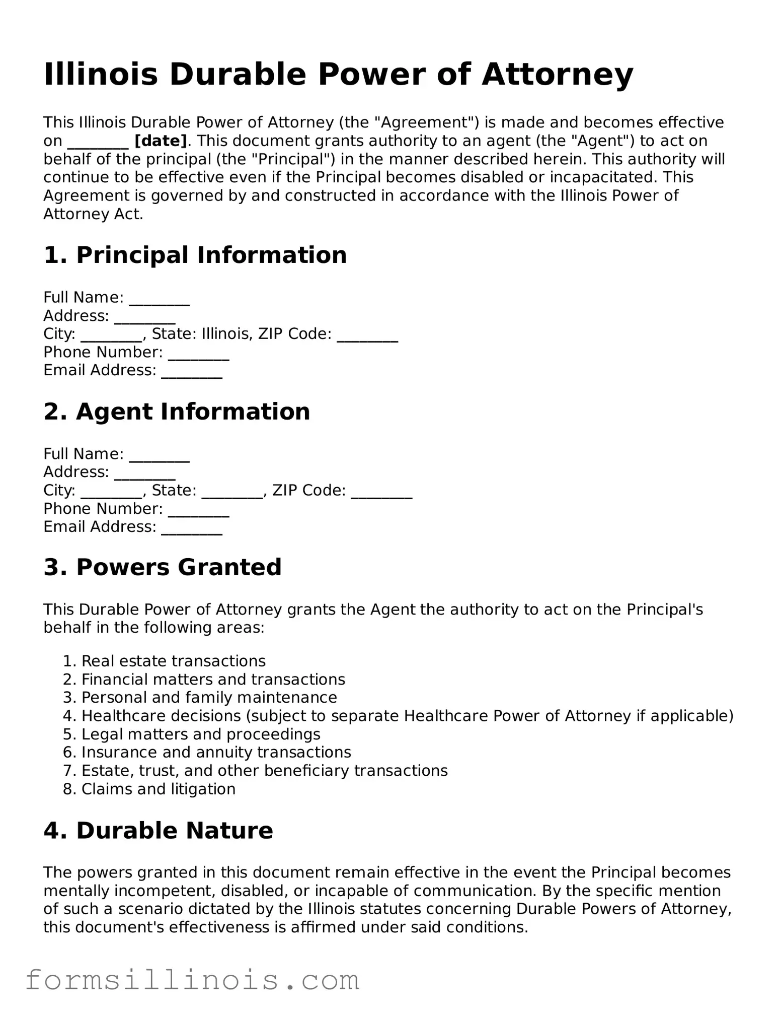 Valid Durable Power of Attorney Form for the State of Illinois