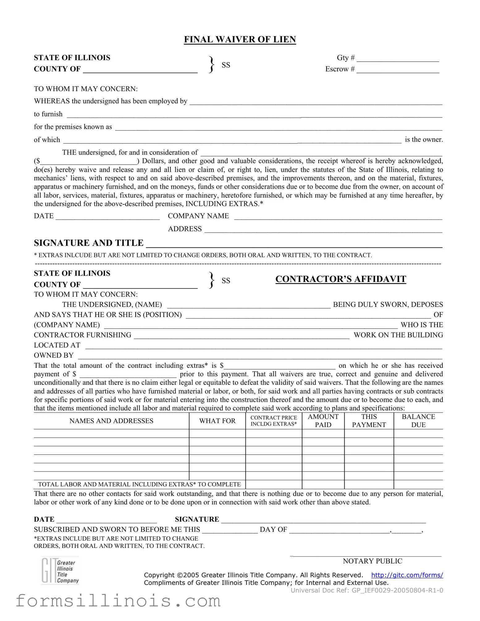 Free Illinois Final Waiver Of Lien Template