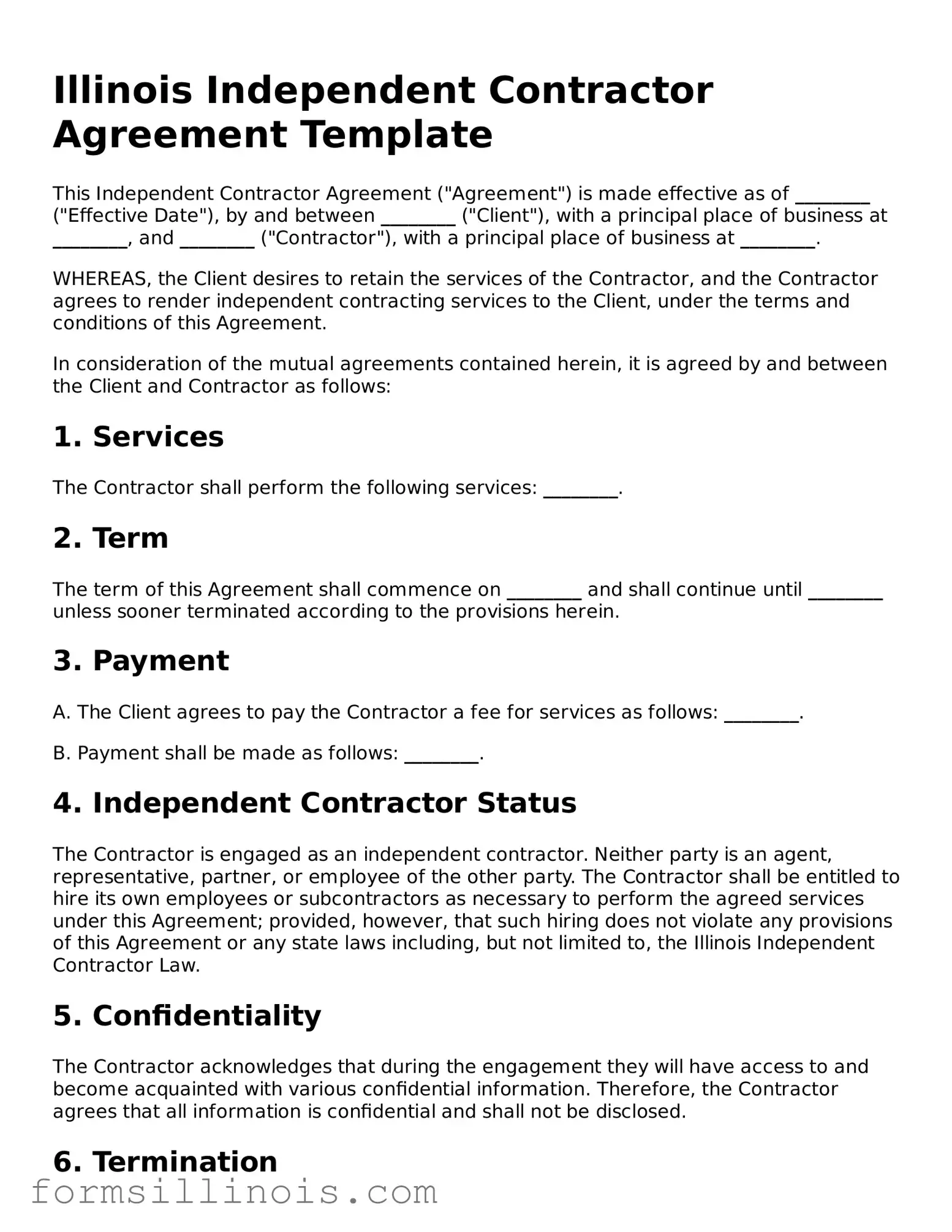 Valid Independent Contractor Agreement Form for the State of Illinois