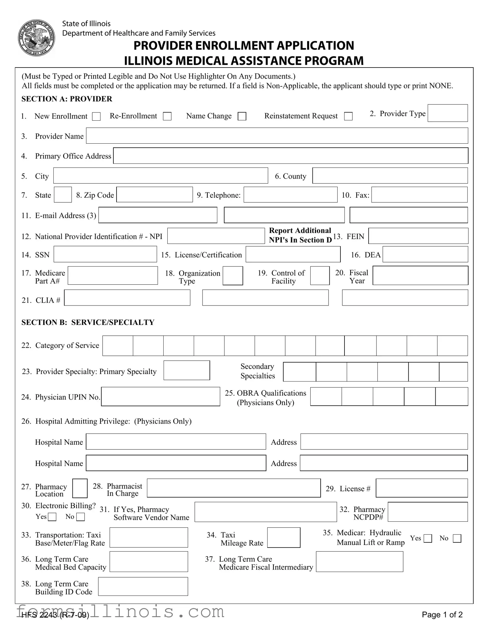 Free Illinois Hfs 2243 Template