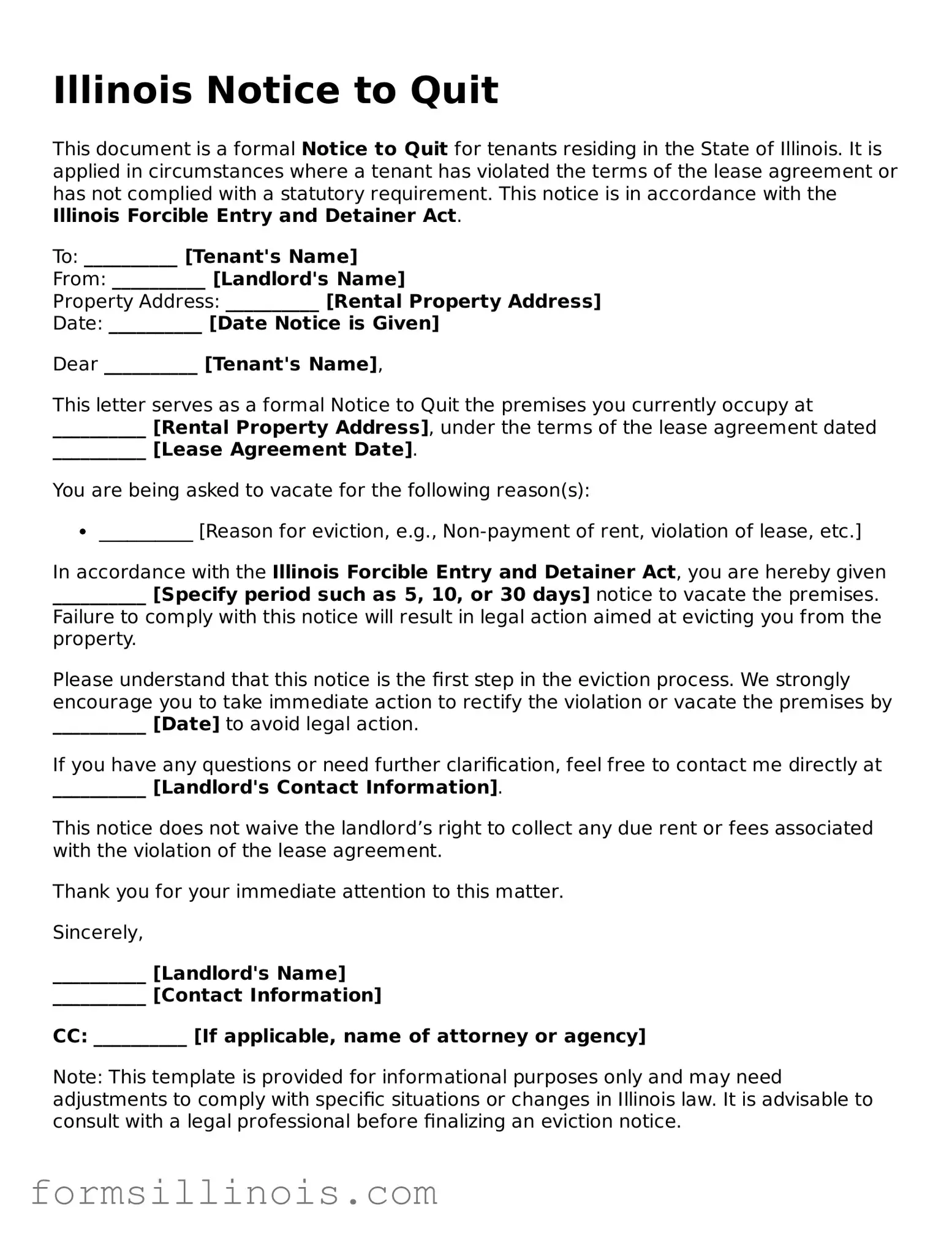 Valid Notice to Quit Form for the State of Illinois