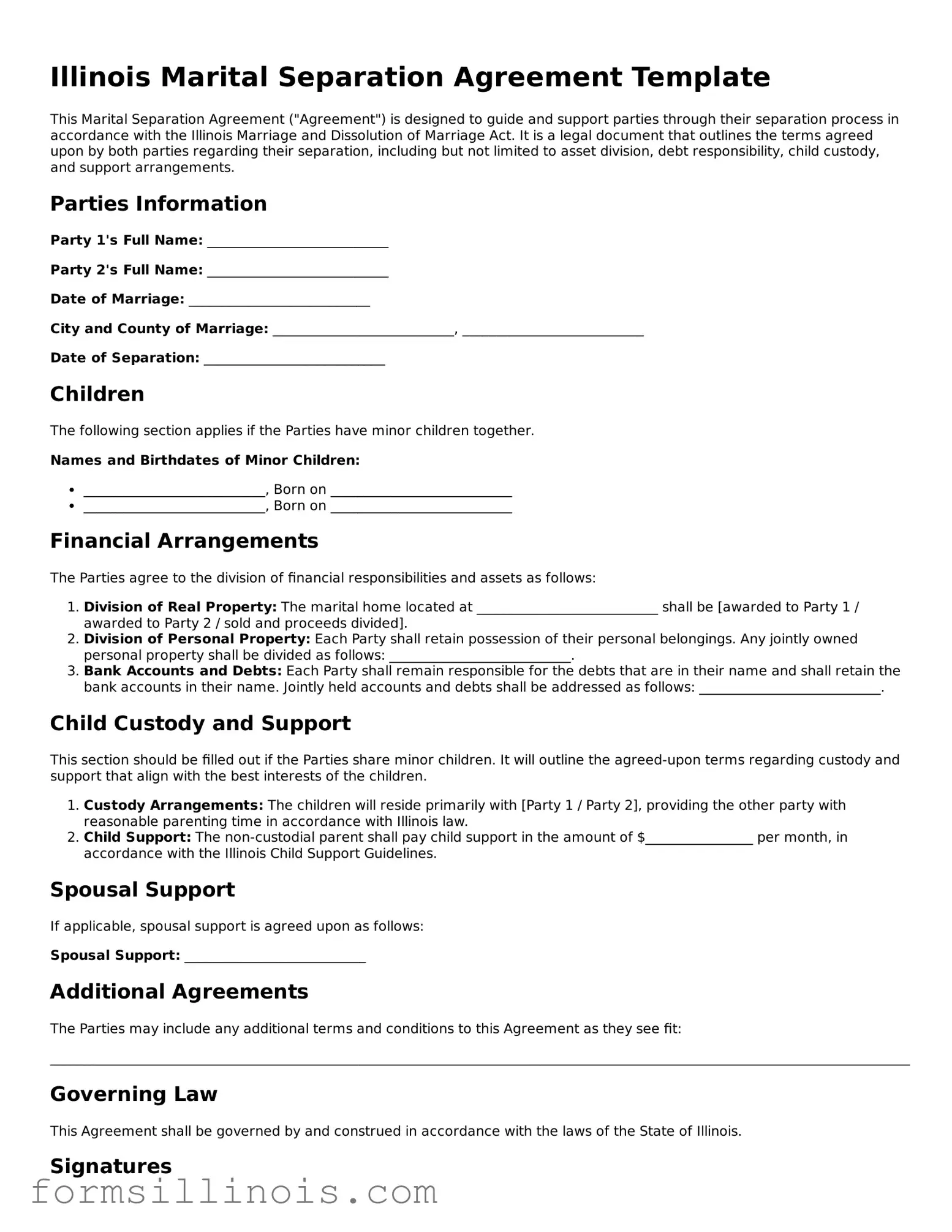 Valid Marital Separation Agreement Form for the State of Illinois