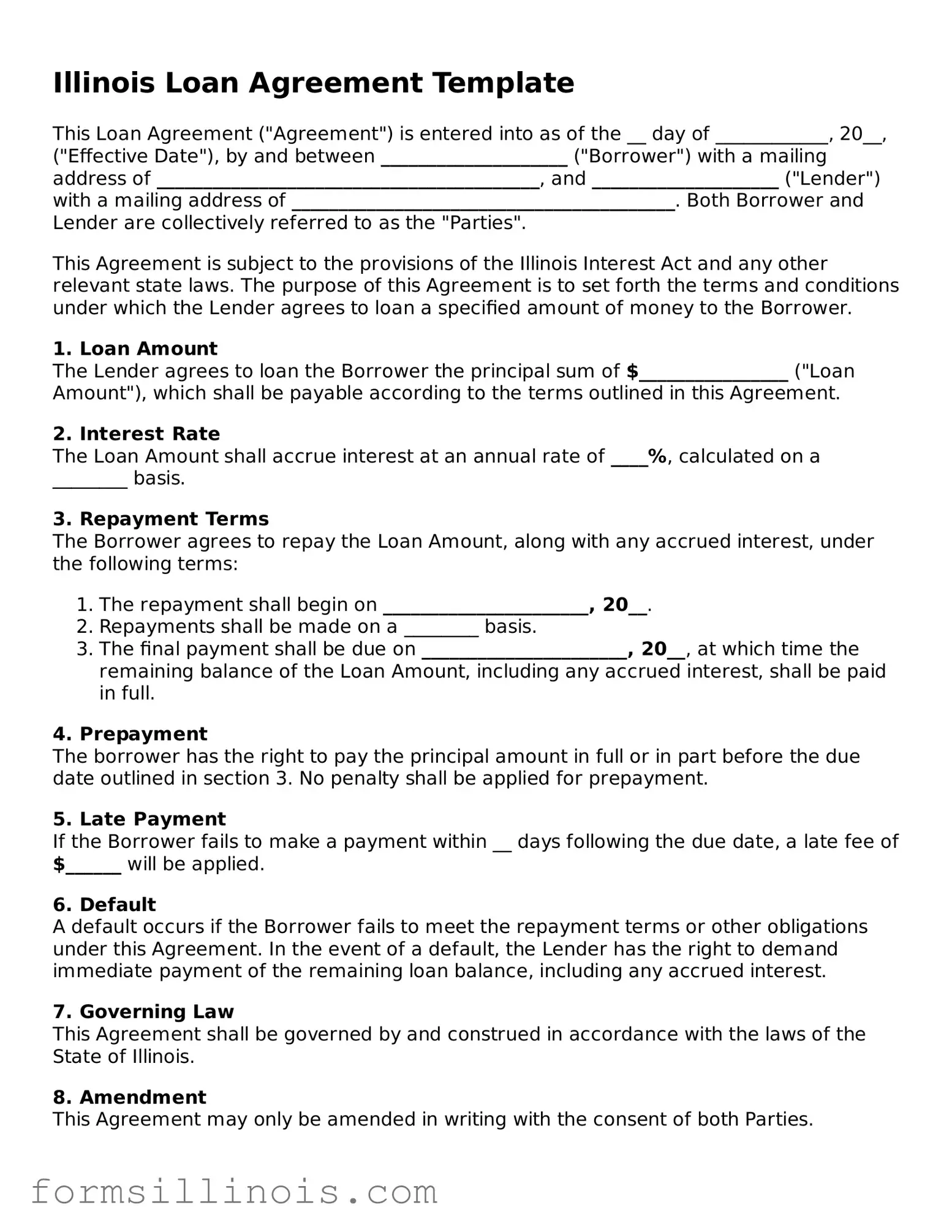 Valid Loan Agreement Form for the State of Illinois