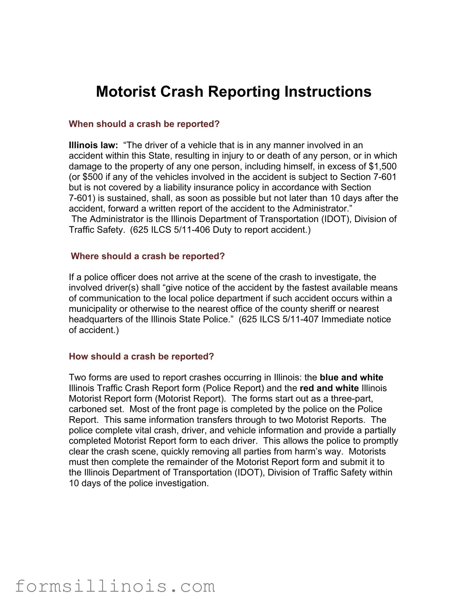 Free Illinois Motorist Report Template