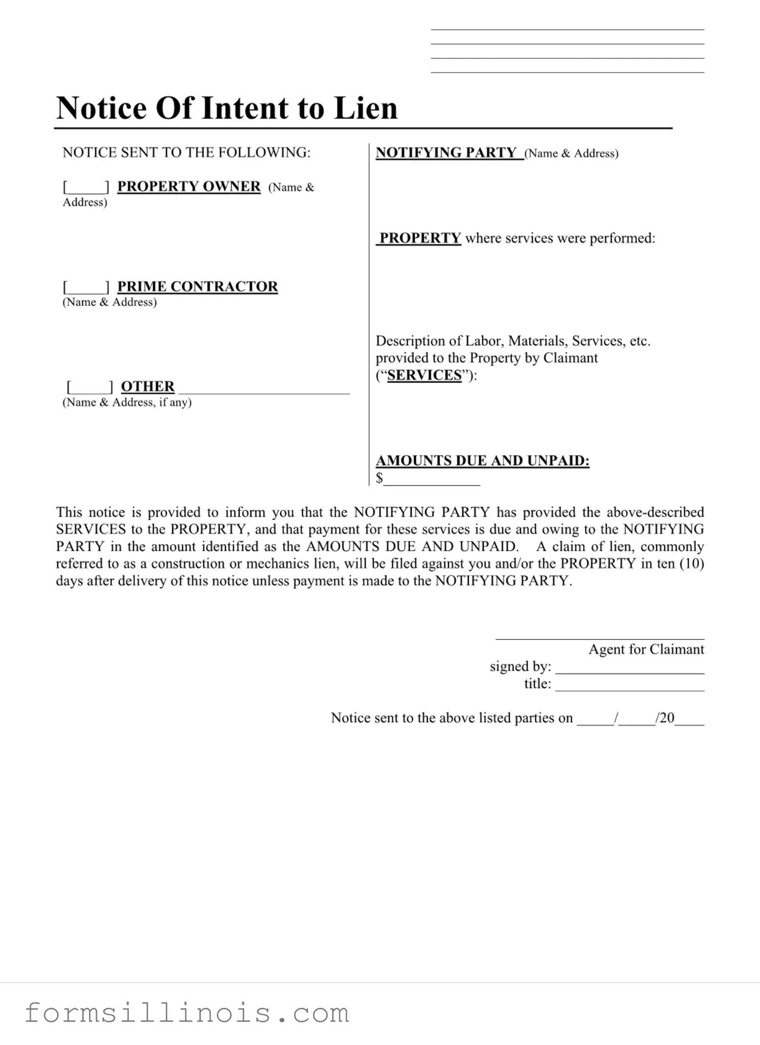 Free Illinois Notice Lien Template
