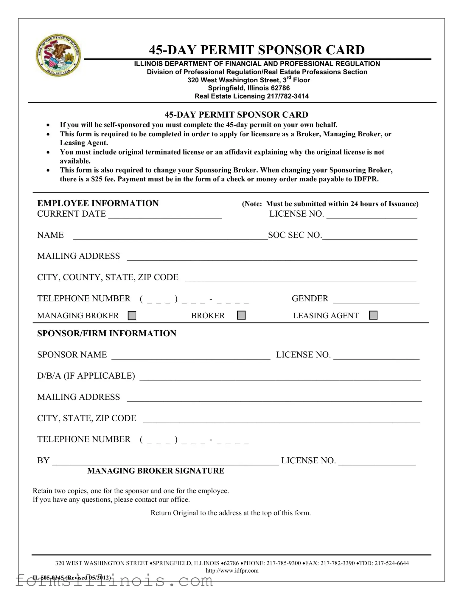 Free Illinois Permit Sponsor Card Template