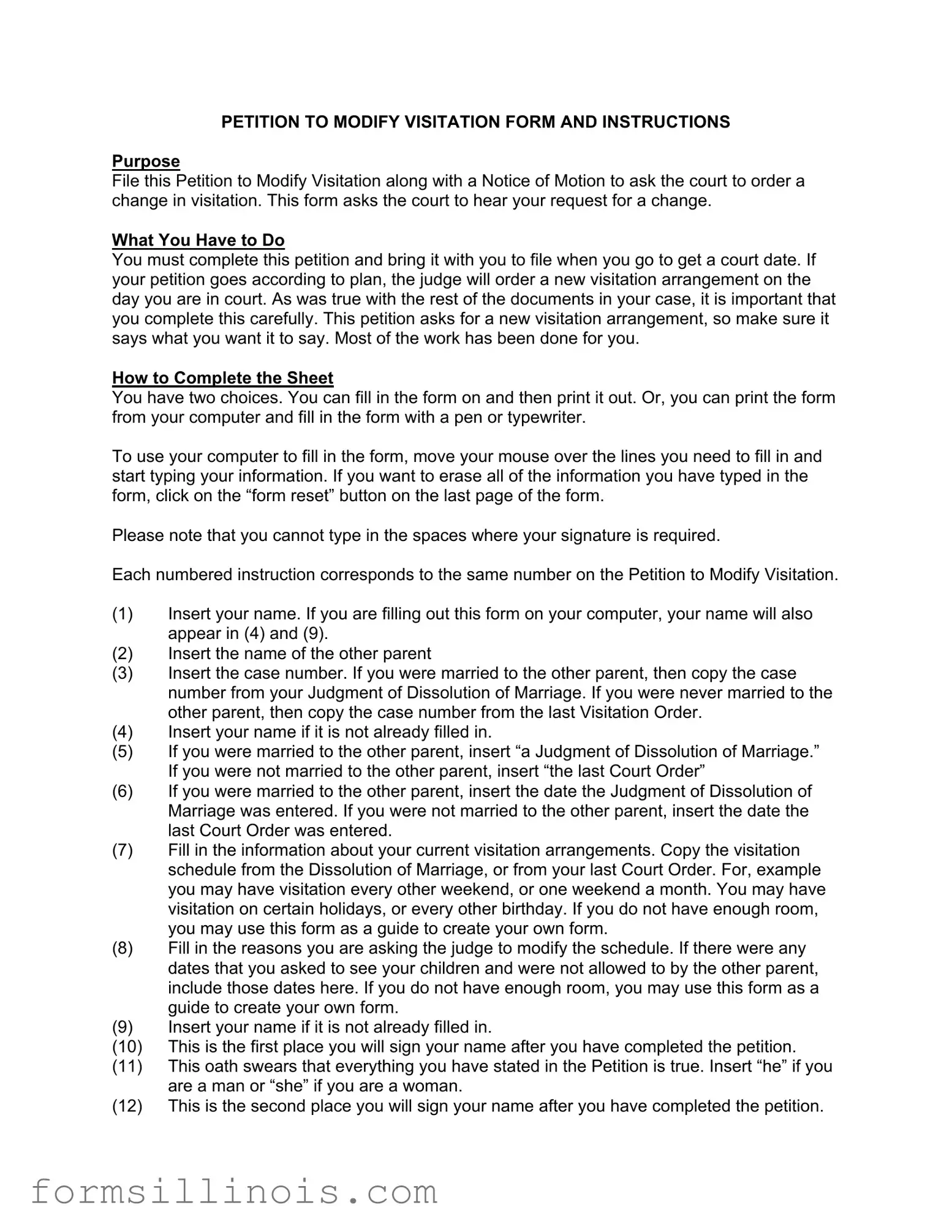 Free Illinois Petition To Modify Template