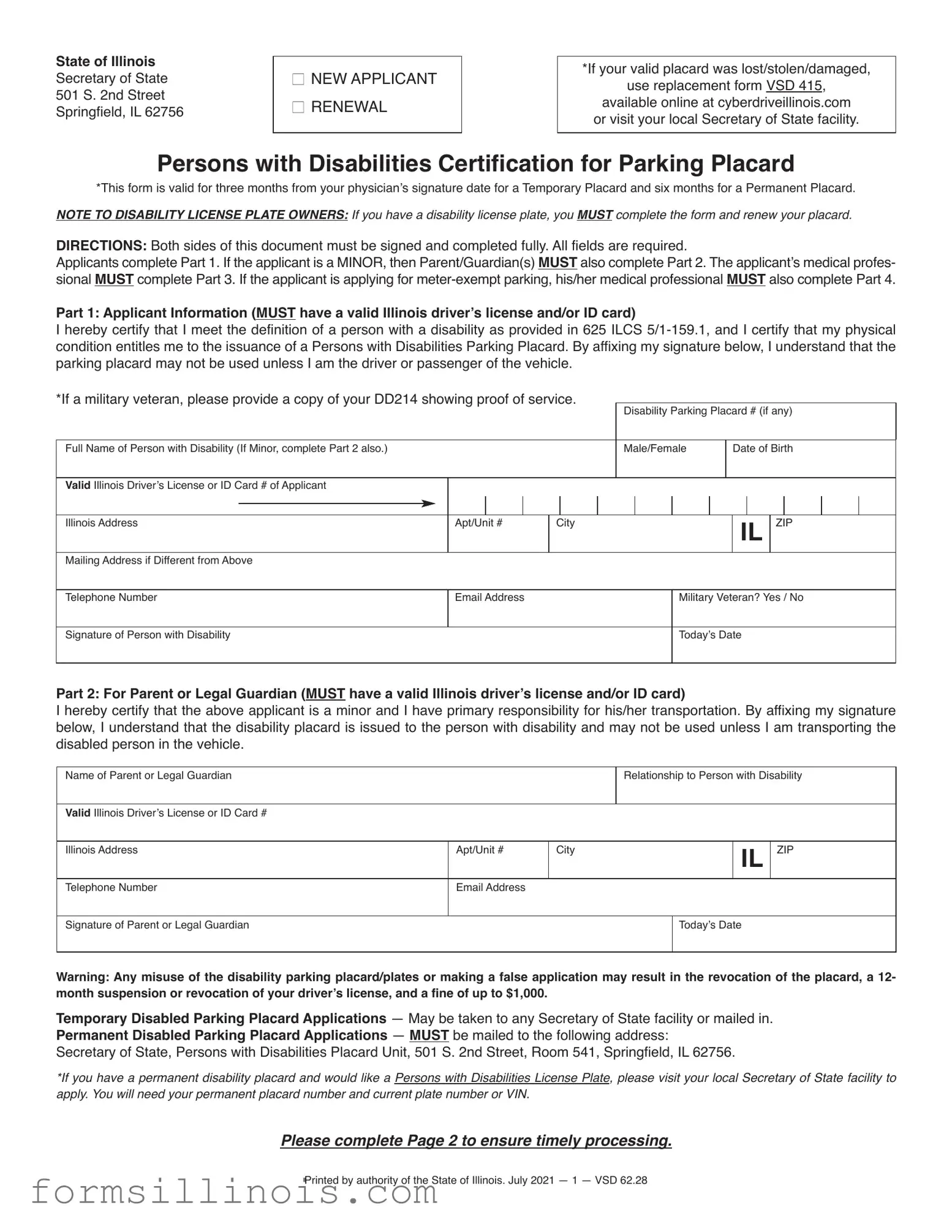 Free Illinois Placard Template