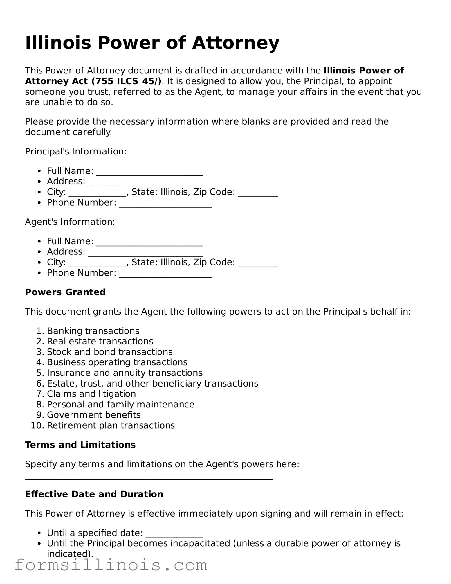 Valid Power of Attorney Form for the State of Illinois