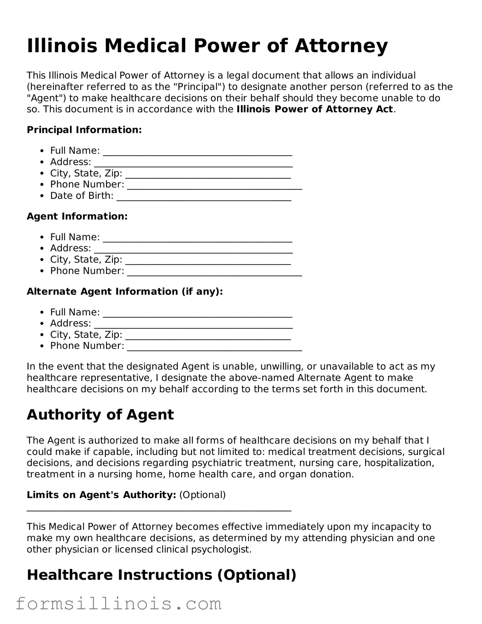 Valid Medical Power of Attorney Form for the State of Illinois