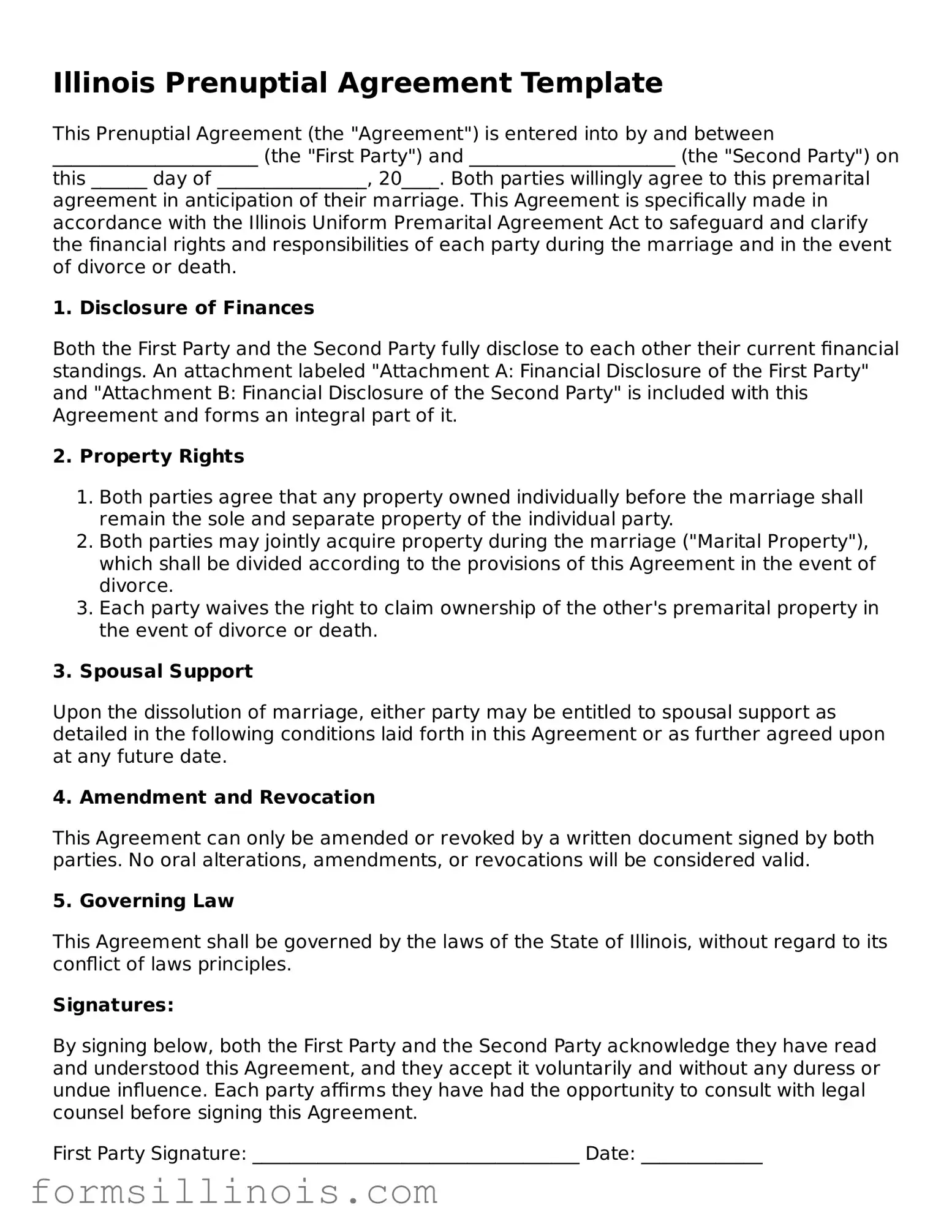 Valid Prenuptial Agreement Form for the State of Illinois