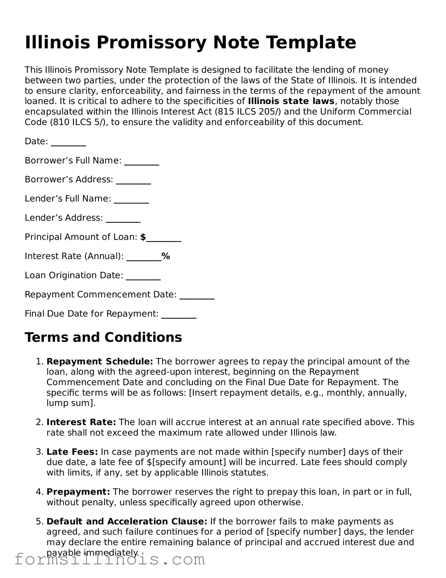 Valid Promissory Note Form for the State of Illinois