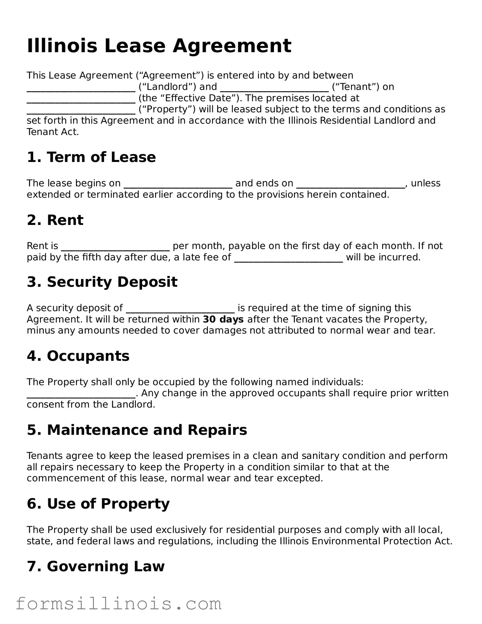 Valid Lease Agreement Form for the State of Illinois