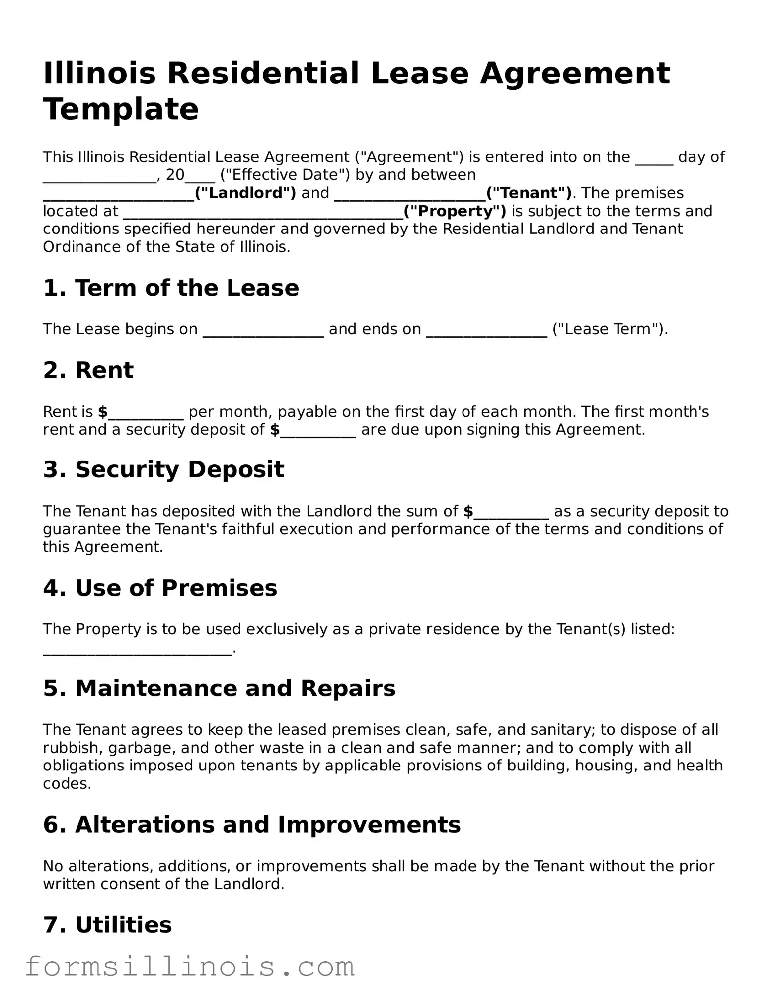 Valid Residential Lease Agreement Form for the State of Illinois