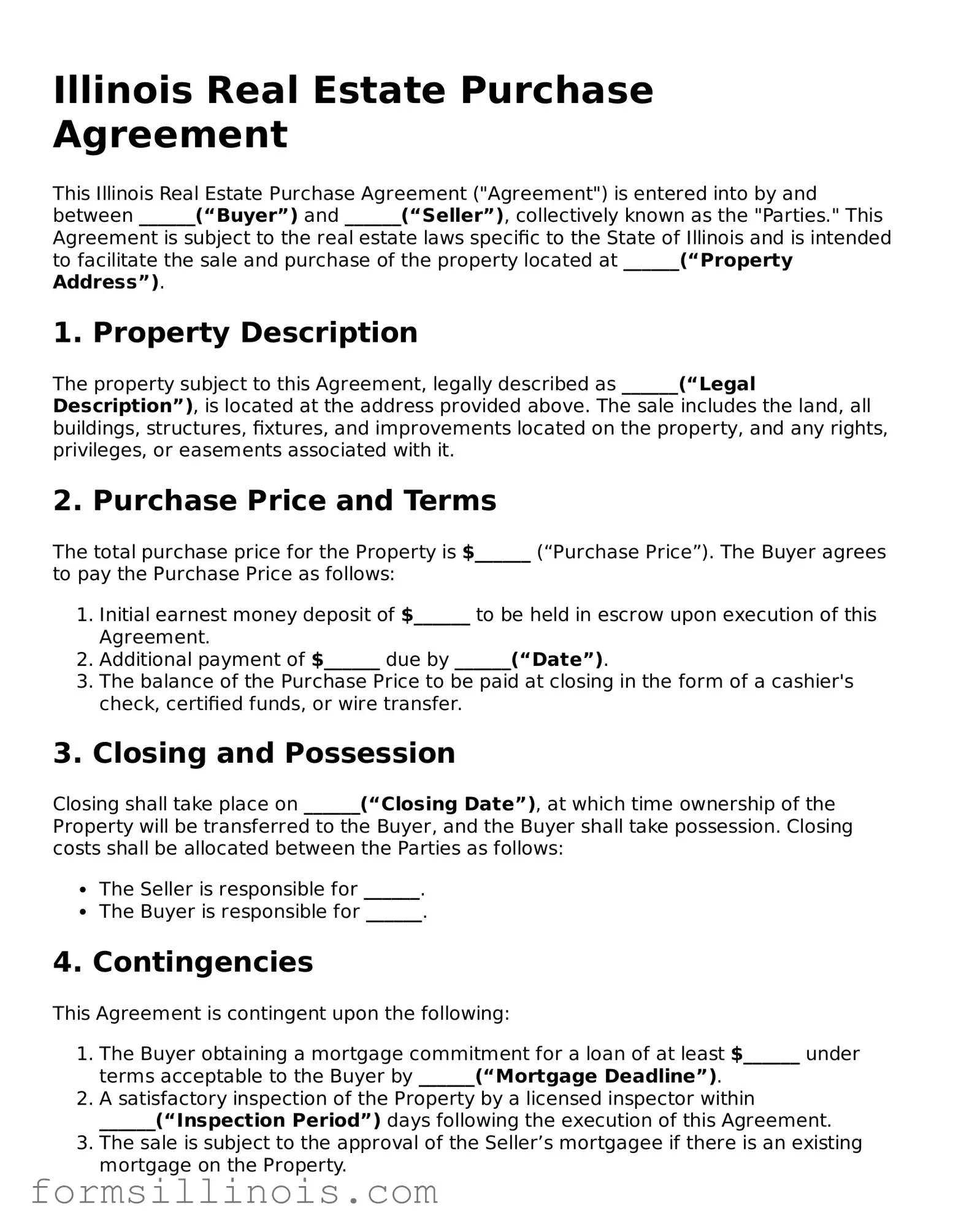 Valid Real Estate Purchase Agreement Form for the State of Illinois