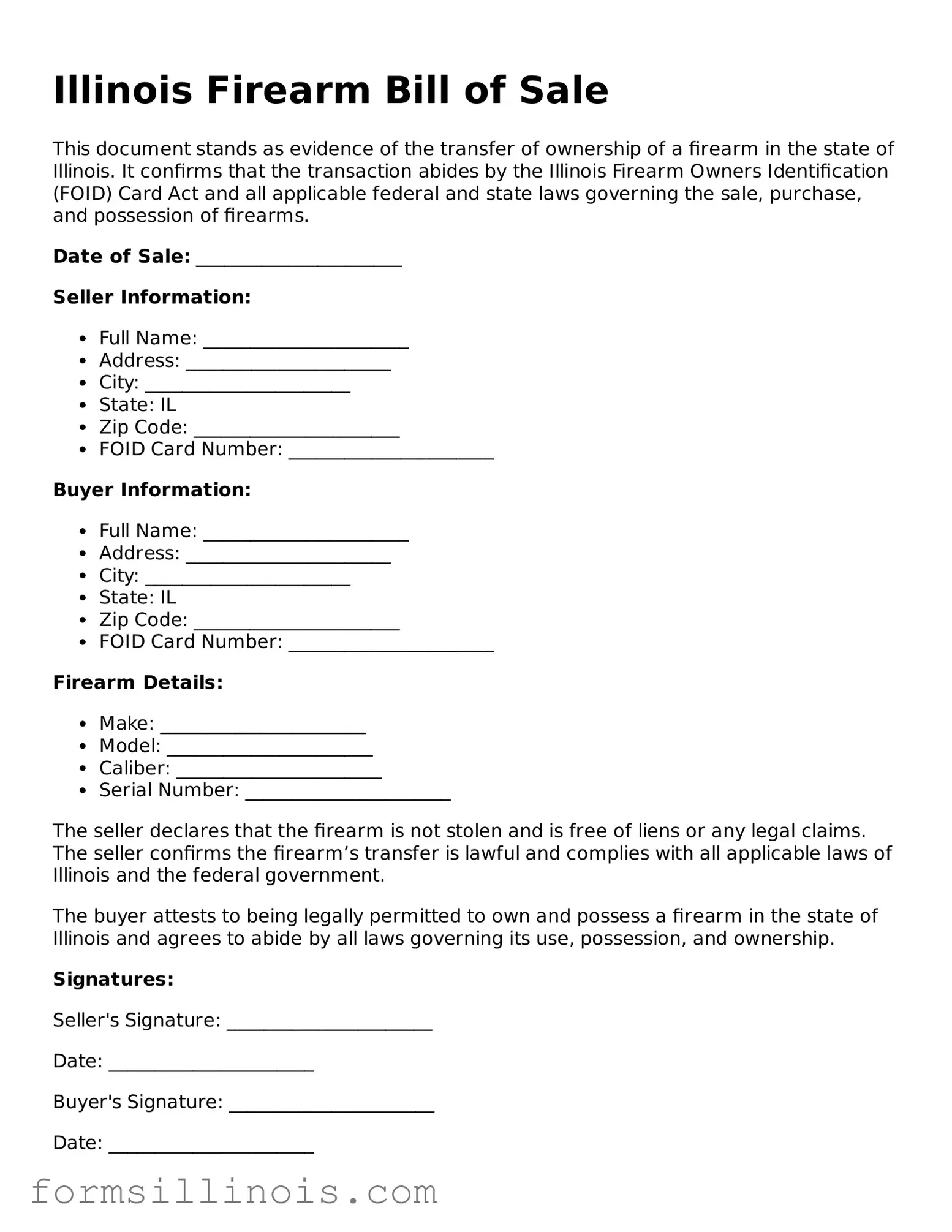 Valid Firearm Bill of Sale Form for the State of Illinois