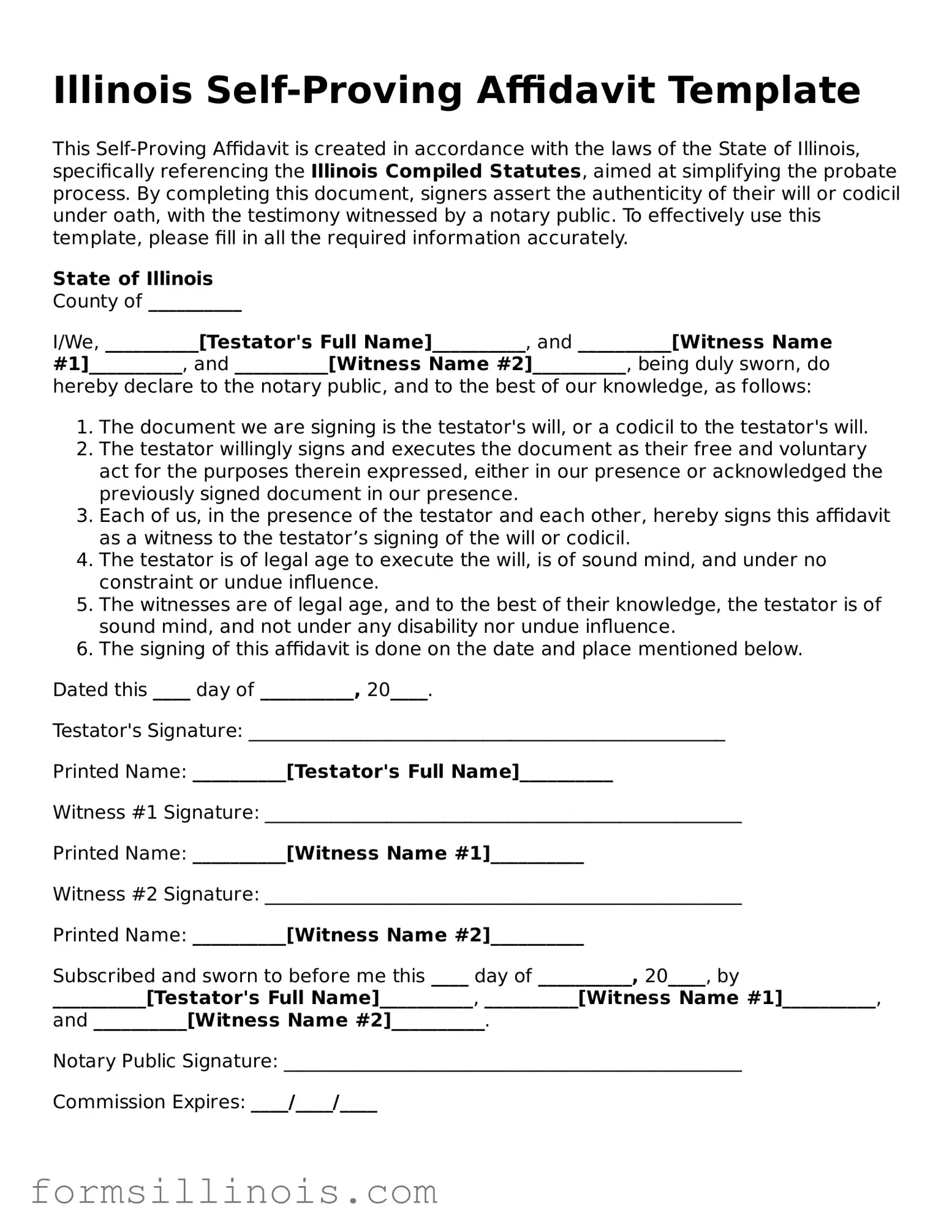 Valid Self-Proving Affidavit Form for the State of Illinois