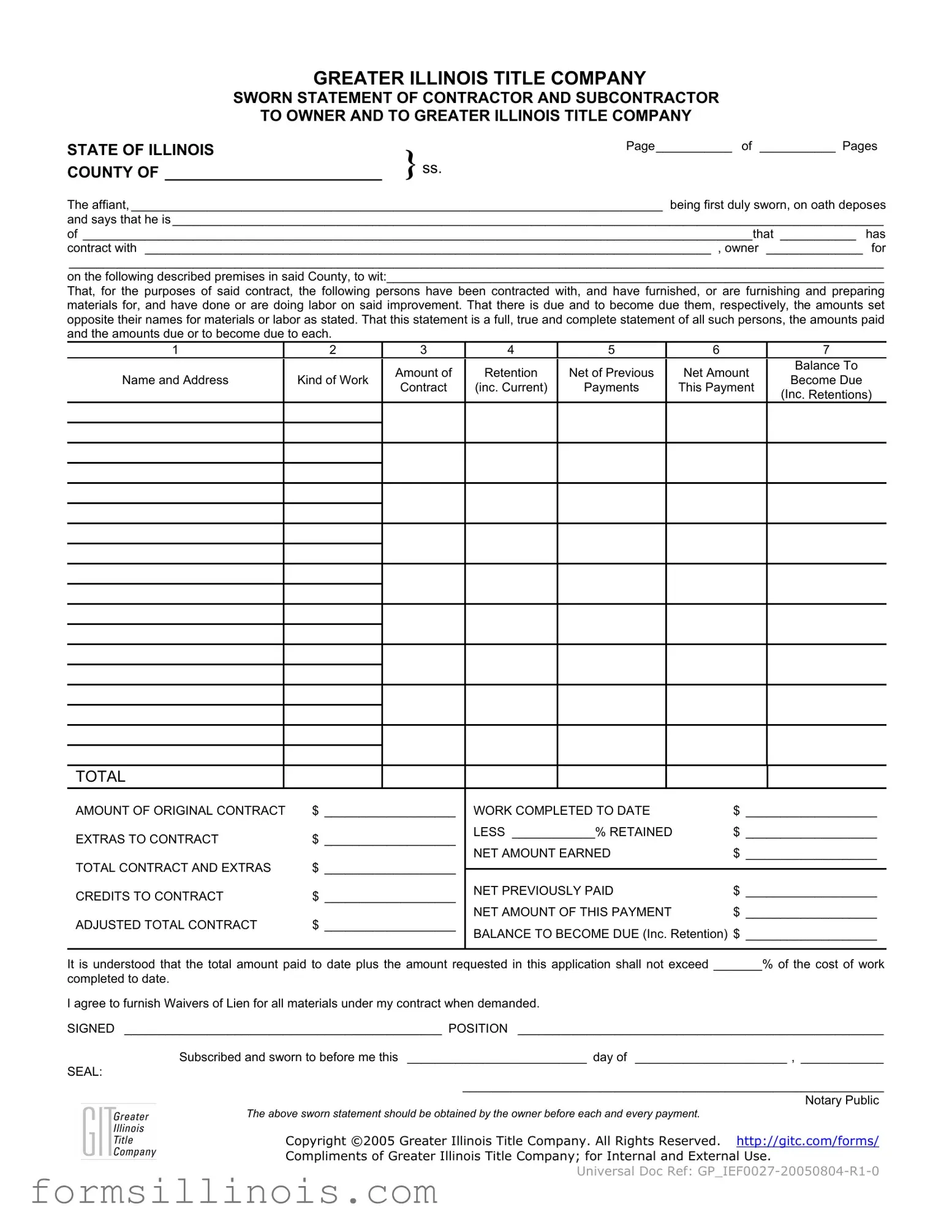 Free Illinois Sworn Statement Template