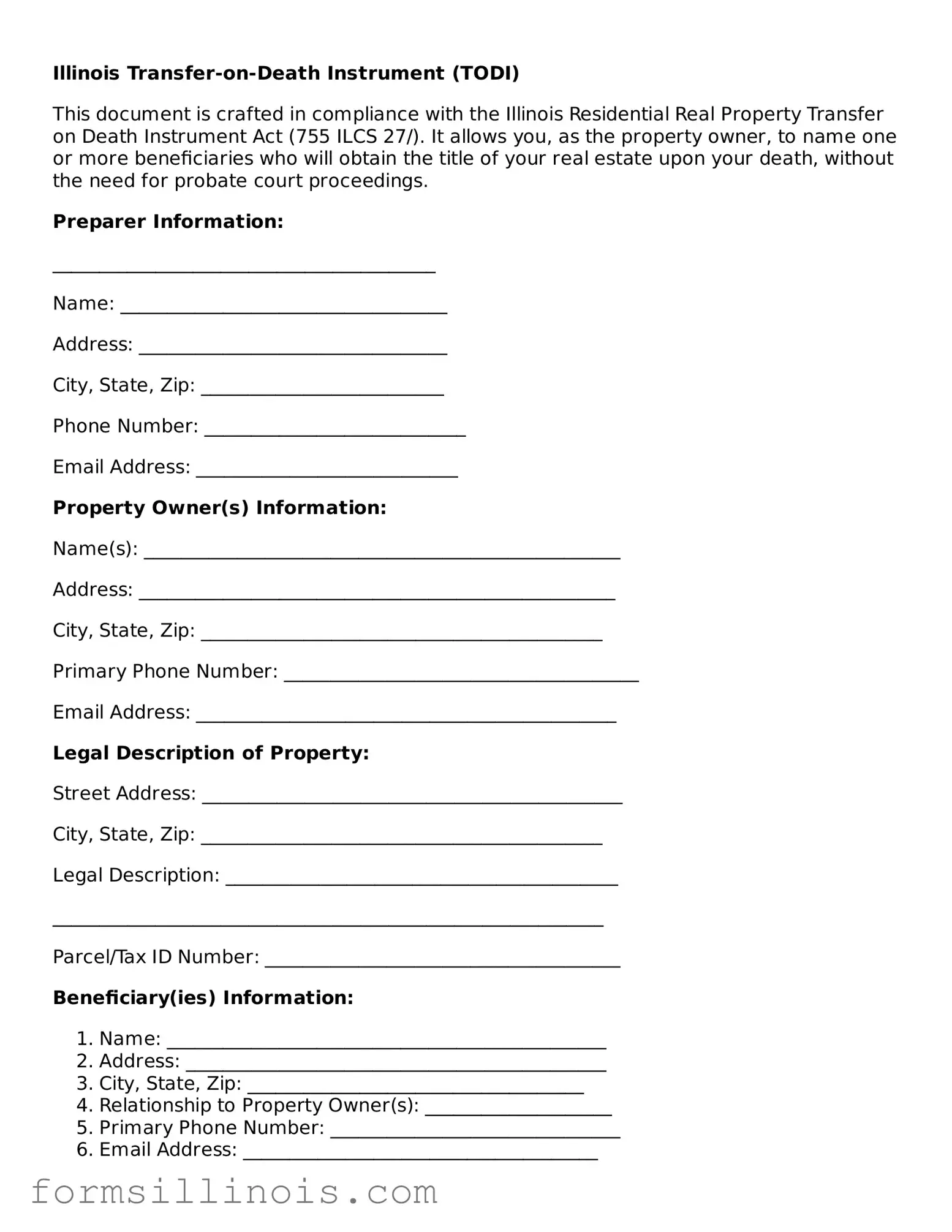 Valid Transfer-on-Death Deed Form for the State of Illinois