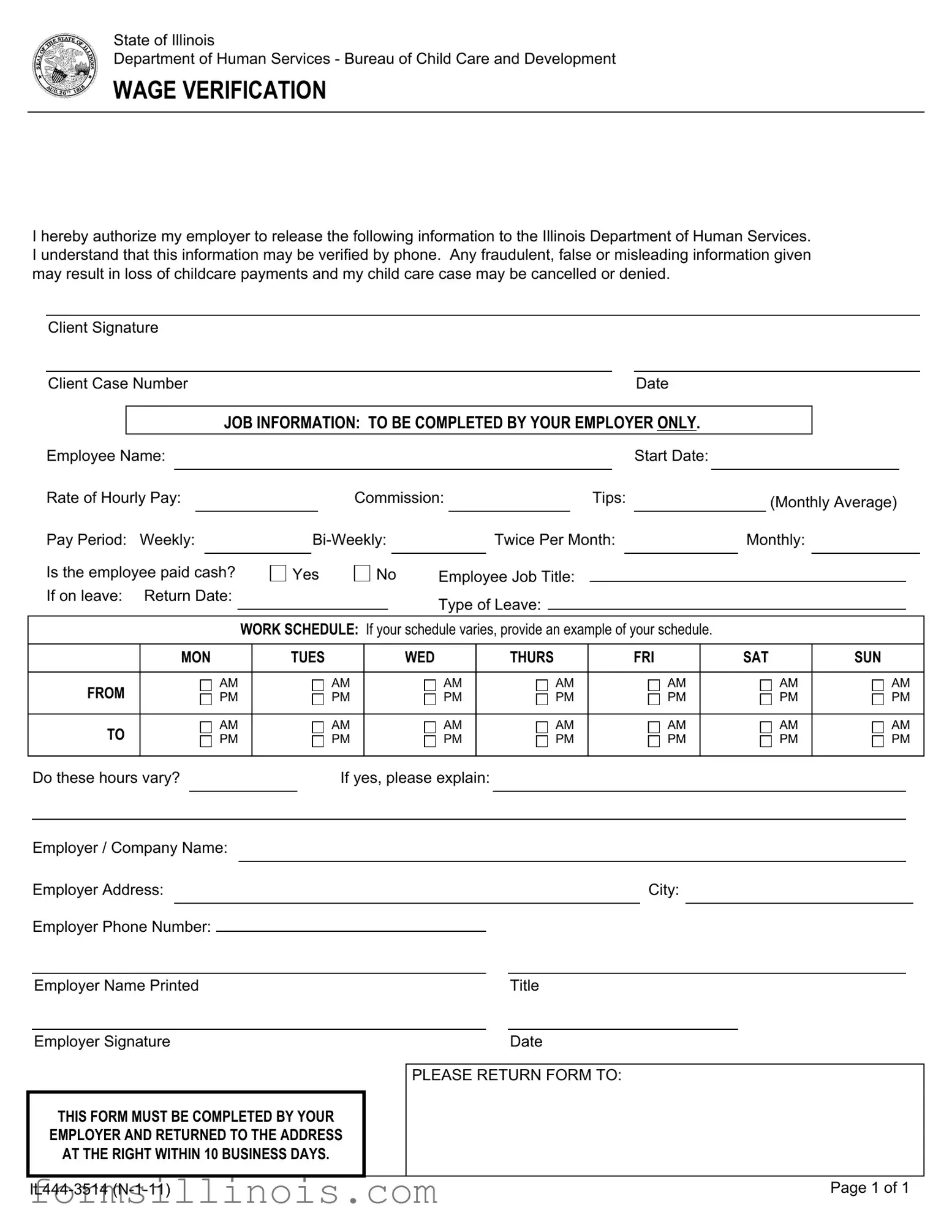 Free Illinois Wage Verification Template