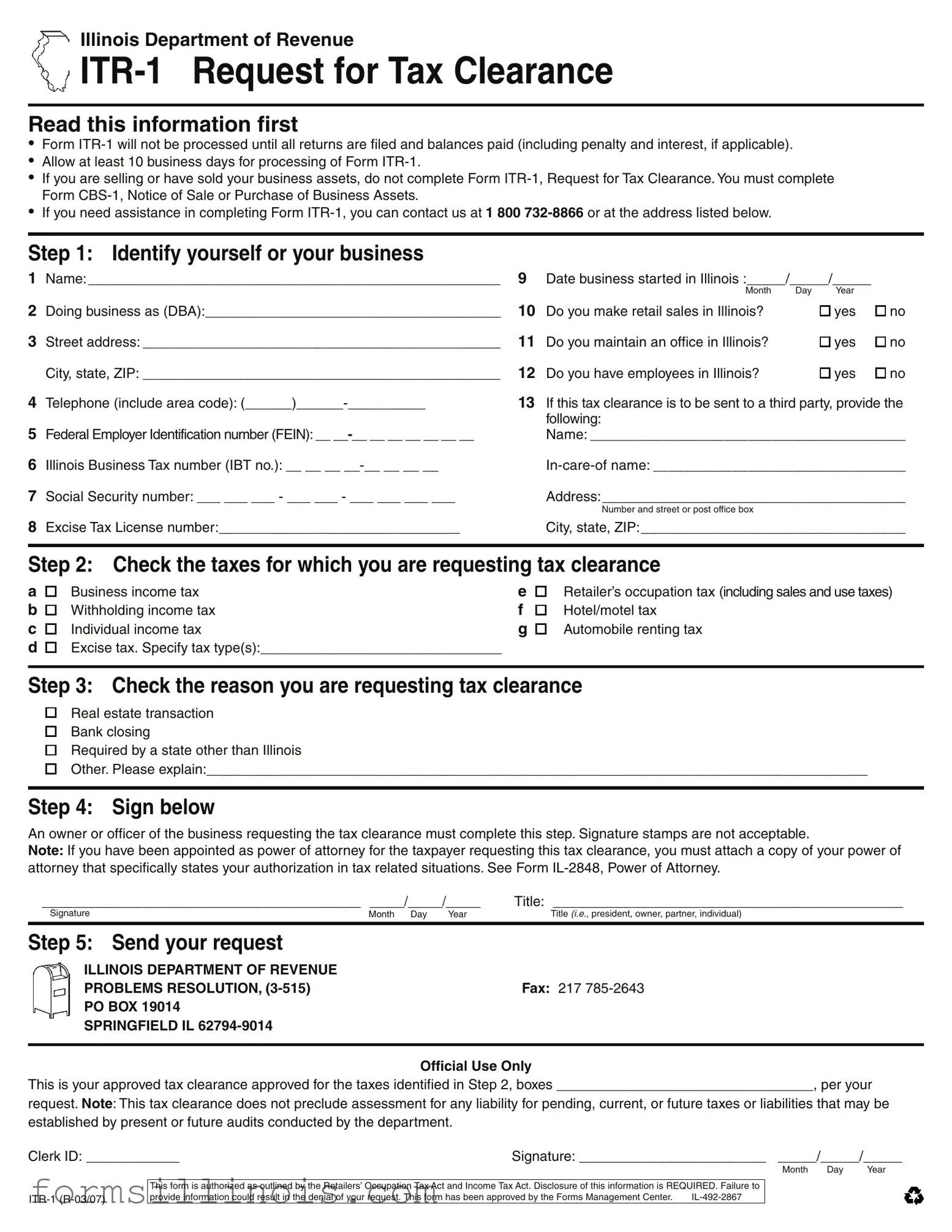 Free Itr 1 Illinois Template