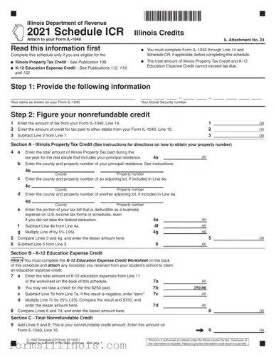Free 2015 Illinois Schedule Icr Template