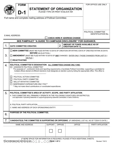 Free D 1 Statement Organization Illinois Template