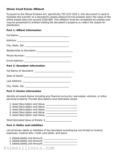 Valid Small Estate Affidavit Form for the State of Illinois