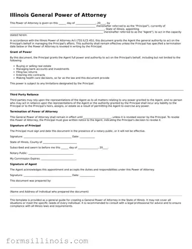 Valid General Power of Attorney Form for the State of Illinois