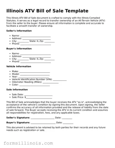 Valid ATV Bill of Sale Form for the State of Illinois
