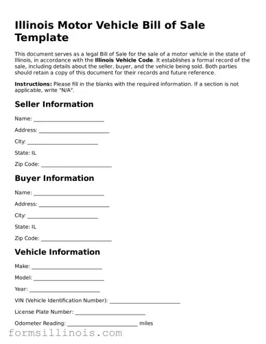 Valid Motor Vehicle Bill of Sale Form for the State of Illinois