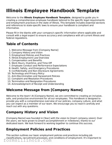 Valid Employee Handbook Form for the State of Illinois
