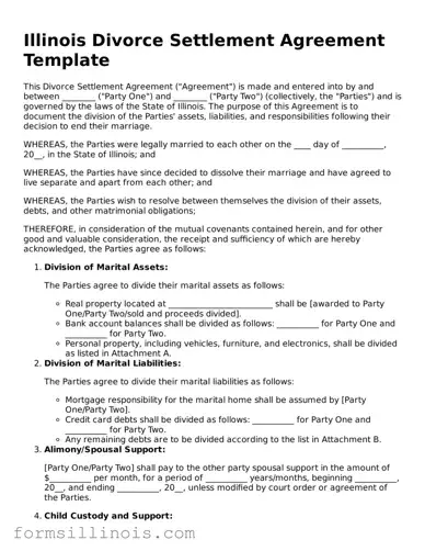Valid Divorce Settlement Agreement Form for the State of Illinois