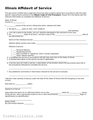 Valid Affidavit of Service Form for the State of Illinois