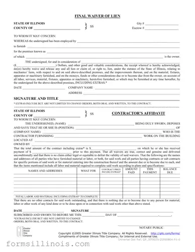 Free Illinois Final Waiver Of Lien Template