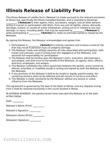 Valid Release of Liability Form for the State of Illinois