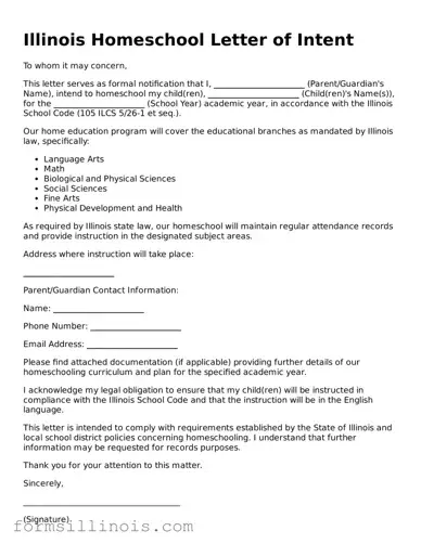 Valid Homeschool Letter of Intent Form for the State of Illinois