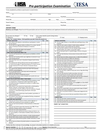 Free Illinois Pre Participation Physical Template